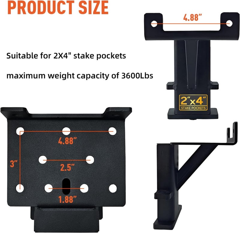 toolhoper Winch Hitch Mount, Winch Mounting Plate Fit for 2"x4" Stake Pocket, Heavy Duty Trailer Winch Mount, Capacity 3600 Lbs (Universal) - Image 2
